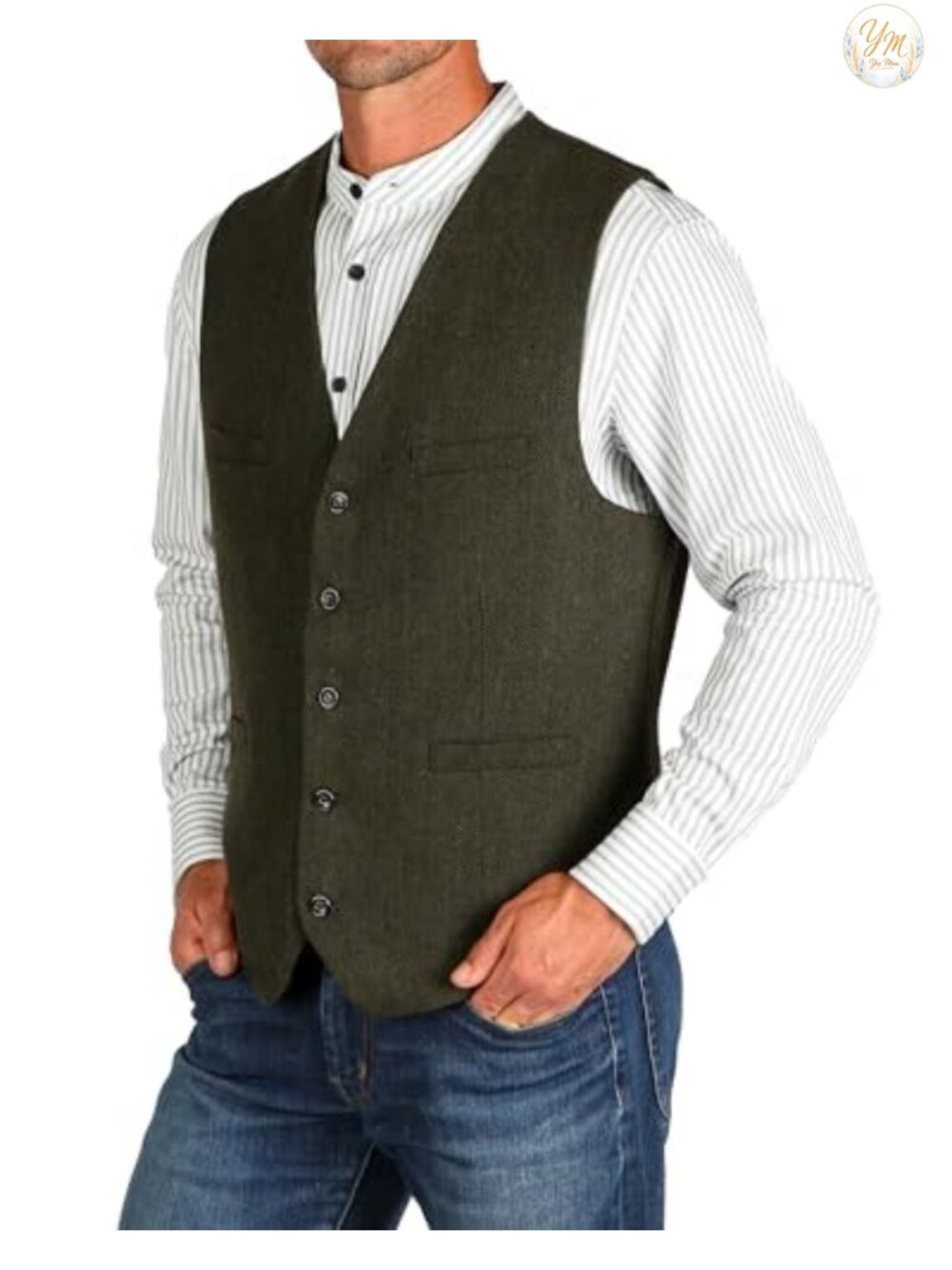 Irish Herringbone Wool Blend Tweed Vest Men's Large Sleeveless